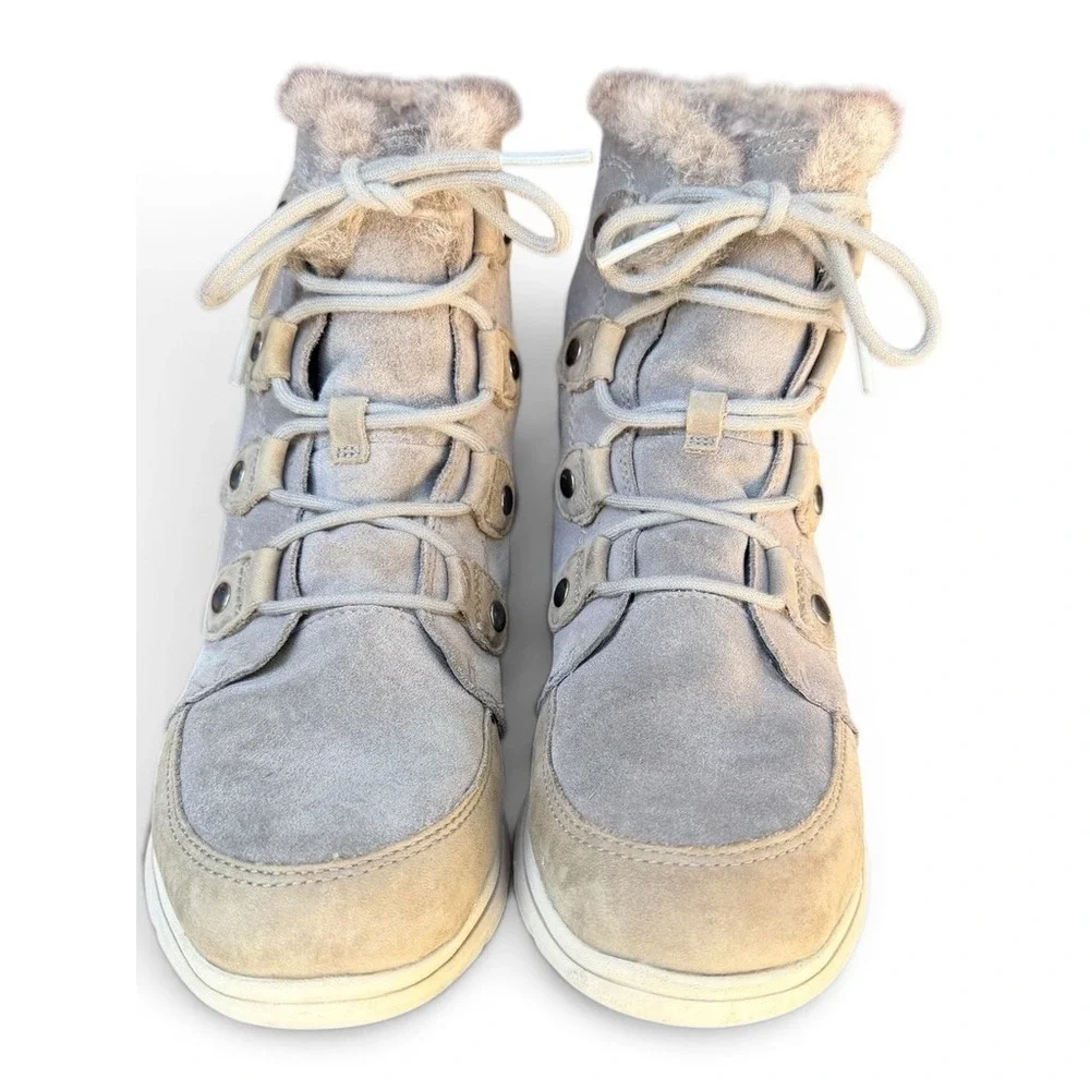 Sorel Boots Womens 10 Grey Explorer Joan Waterproof Suede‎ Faux Fur NL3039-052